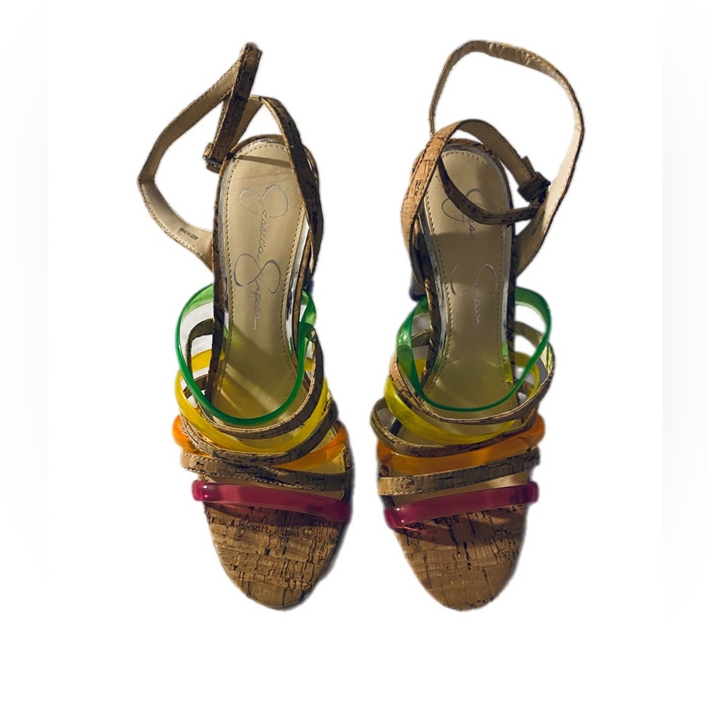 Jessica Simpson Muti Color Sandals With Cork Stack Heels  Size 8M
